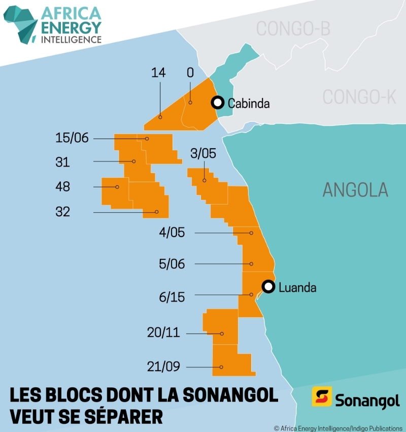 Les blocs dont la Sonangol veut se séparer.