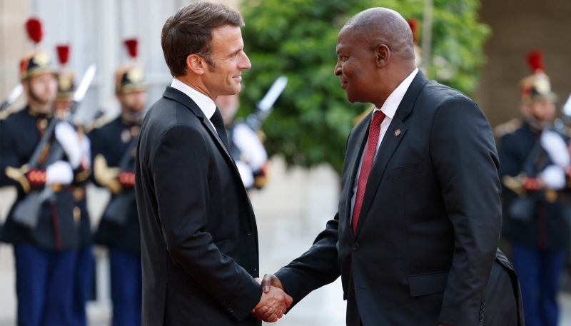 Le président français, Emmanuel Macron, et son homologue centrafricain, Faustin-Archange Touadéra, au palais de l'Élysée, à Paris, le 22 juin 2023.