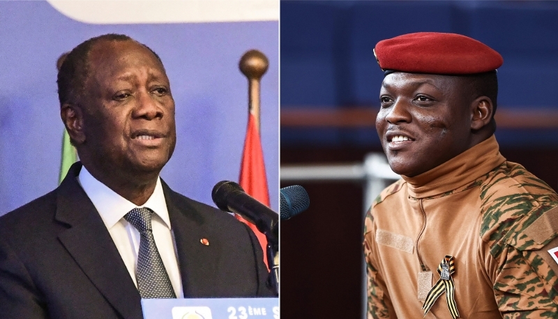 Le président ivoirien, Alassane Ouattara, et son homologue burkinabè, Ibrahim Traoré.