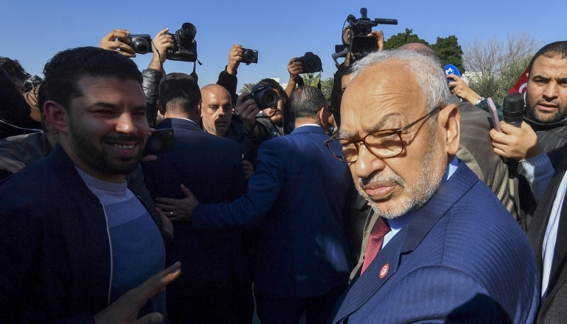 Le leader Ennahdha, Rached Ghannouchi, à Tunis, le 21 février 2023, quelques semaines avant son incarcération.