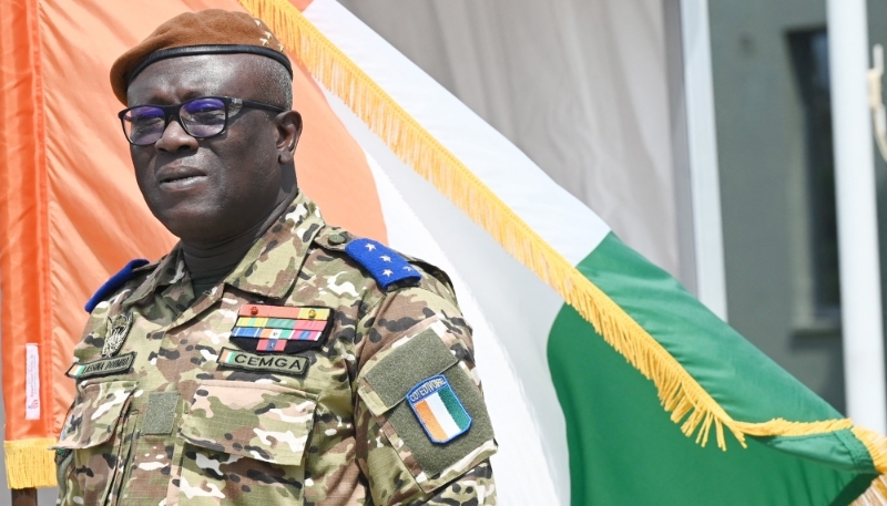  Le chef d'état-major des armées de Côte d'Ivoire, le général Lassina Doumbia, à Jacqueville, en Côte d'Ivoire, le 20 février 2022.