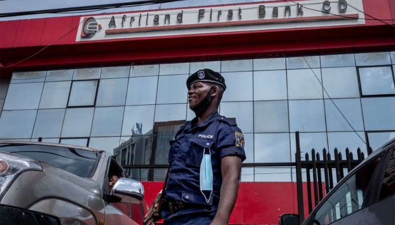 Le siège d'Afriland First Bank, à Kinshasa, en avril 2021.