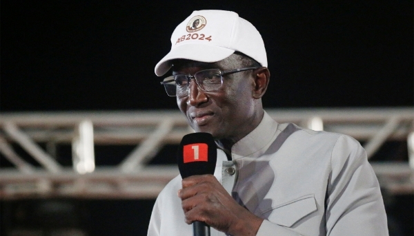 Amadou Ba lors d'une réunion électorale à Dakar, au Sénégal, le 22 mars 2024. 