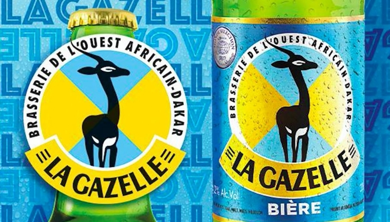 Marque de bière La Gazelle, brassée à Dakar par la Soboa, Société des brasseries de l'Ouest africain.