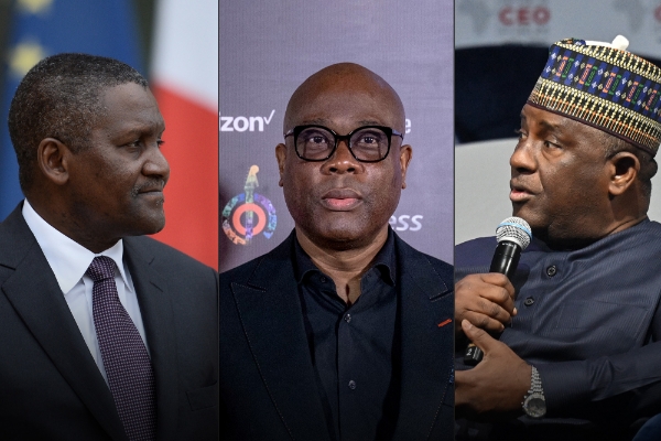 L'homme d'affaires le plus riche d'Afrique, Aliko Dangote ; le président d'Access Bank, Herbert Wigwe et le président du groupe BUA, Abdulsamad Rabiu.