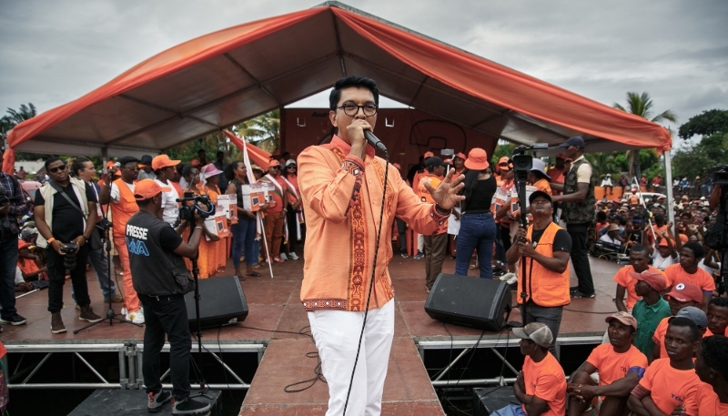 Andry Rajoelina, candidat à sa réélection, durant un meeting à Mahanoro, le 11 November 2023.