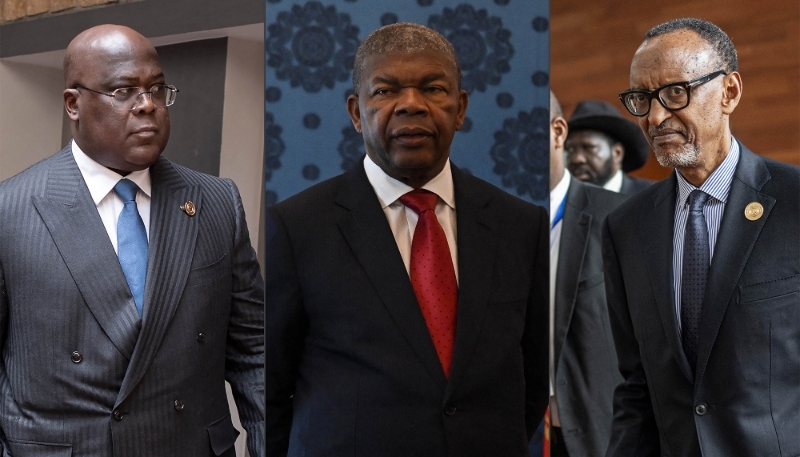 Les présidents Félix Tshisekedi (RDC), João Lourenço (Angola) et Paul Kagame (Rwanda).