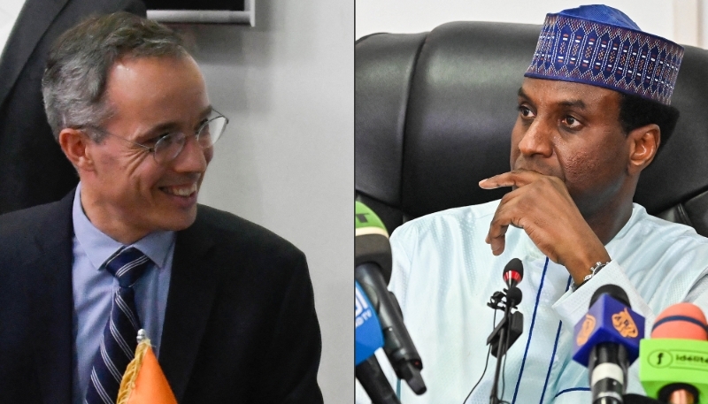 Le directeur général d'Orano, Nicolas Maes (à g.), et le premier ministre nigérien, Ali Lamine Zeine.