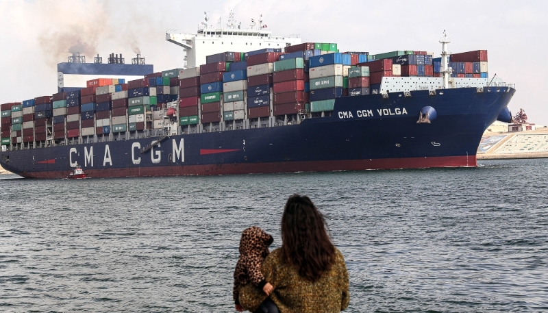 Un porte-conteneurs dans le canal de Suez, le 13 janvier 2024.