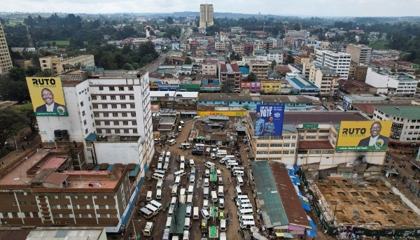 Vue aérienne d'Eldoret, le 11 août 2022, durant la campagne présidentielle kényane.