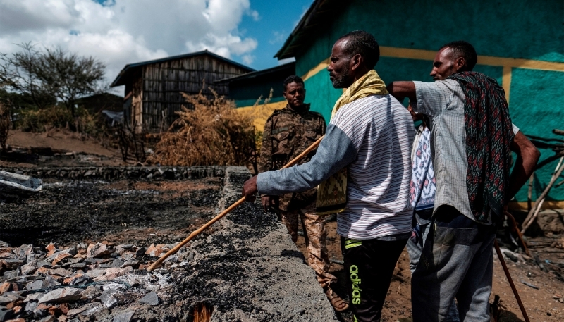 Une maison détruite dans le village de Bisober, dans la région éthiopienne du Tigray, en décembre 2020.