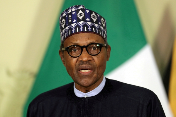 Le président Muhammadu Buhari en conférence de presse.