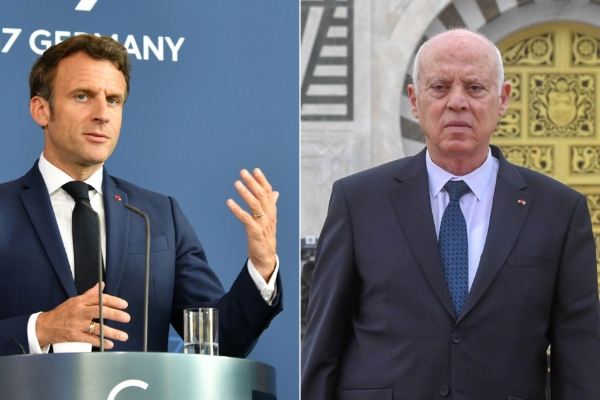 Le président français Emmanuel Macron et son homologue tunisien Kaïs Saïed.