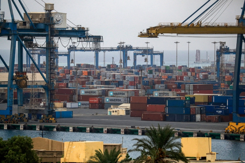 Vue sur le terminal à conteneurs de Port-Soudan, le 9 octobre 2021.