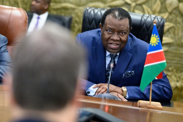 Le président namibien Hage Geingob, le 5 décembre 2022 à Windhoek, en Namibie.