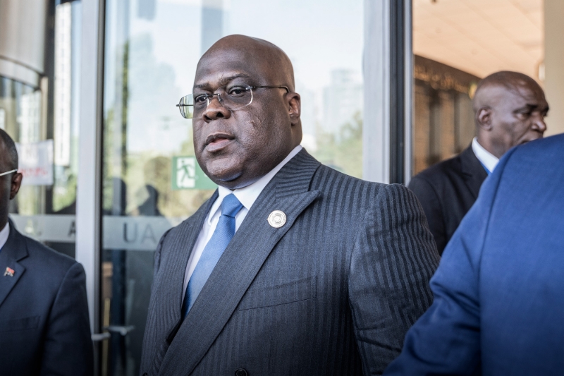 Le président congolais Félix Tshisekedi à la sortie du Conseil de paix et de sécurité de l'Union africaine, à Addis-Abeba, le 17 février 2023.