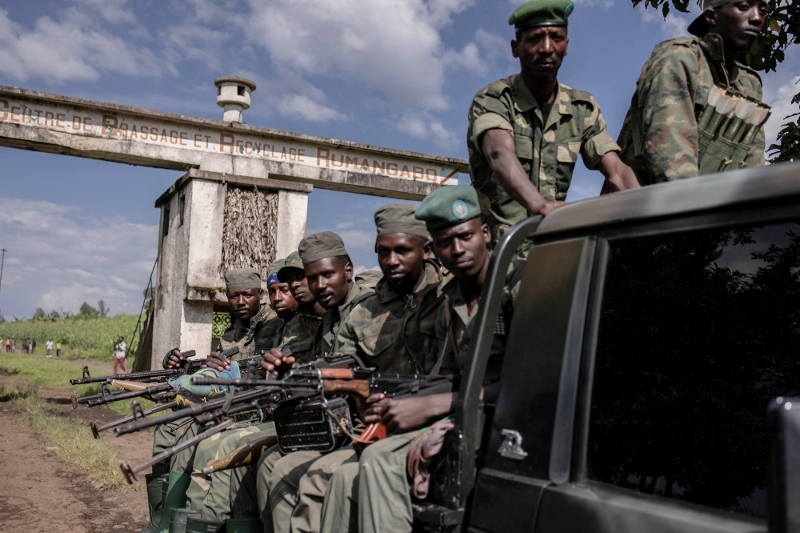 Des soldats du M23 près du camp de Rumangabo dans l'est de la RDC, le 6 janvier 2023.